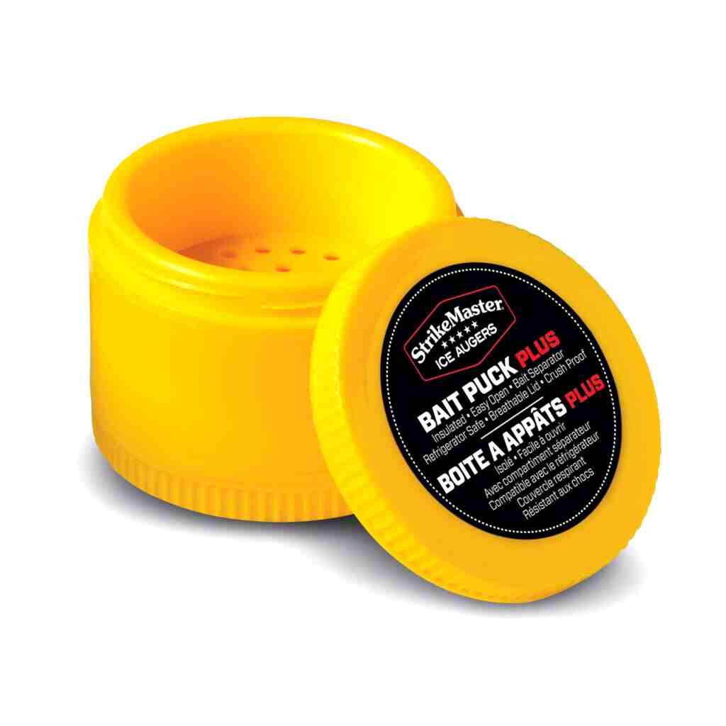 StrikeMaster Bait Puck Plus dual lid live bait container.