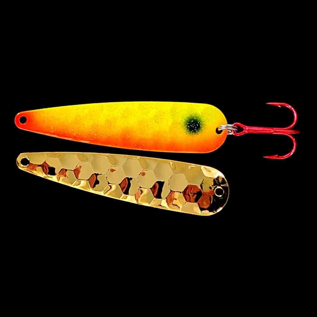 Sunrise Trolling Flutter Spoon with gold back.