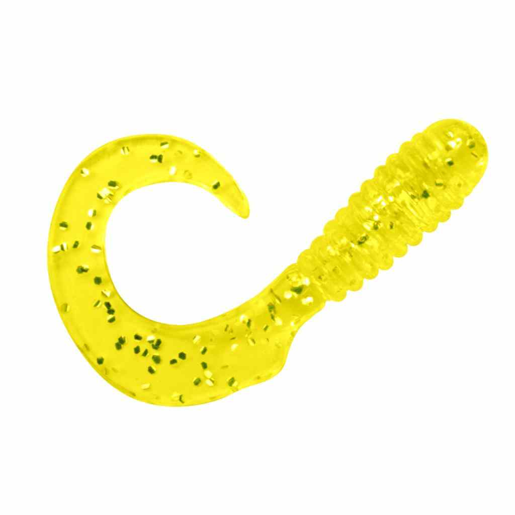 Chartreuse Silver Glitter Bago Lures Tail Thumper Grub soft plastic fishing lure.