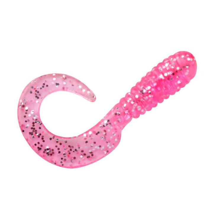 Pink Silver Glitter Bago Lures Tail Thumper Grub soft plastic fishing lure.