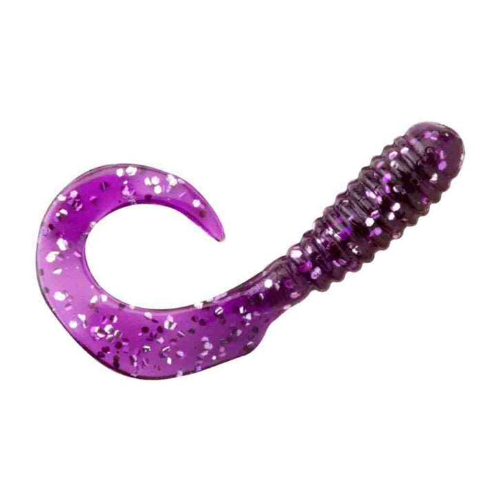 Purple Silver Glitter Bago Lures Tail Thumper Grub soft plastic fishing lure.