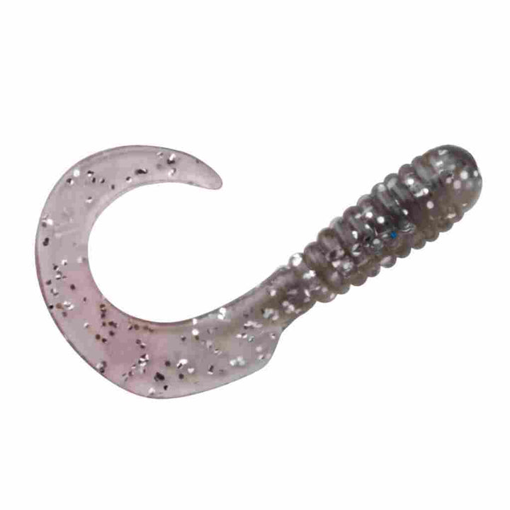 Smoke Silver Glitter Bago Lures Tail Thumper Grub soft plastic fishing lure.