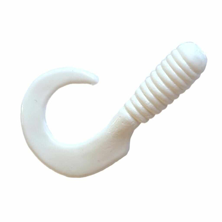 White Bago Lures Tail Thumper Grub soft plastic fishing lure.