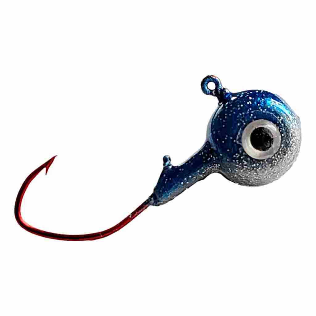Bago Lures Trophy Chaser Minnow Eye Pill Head Jig in Blue Chrome Sparkle finish.