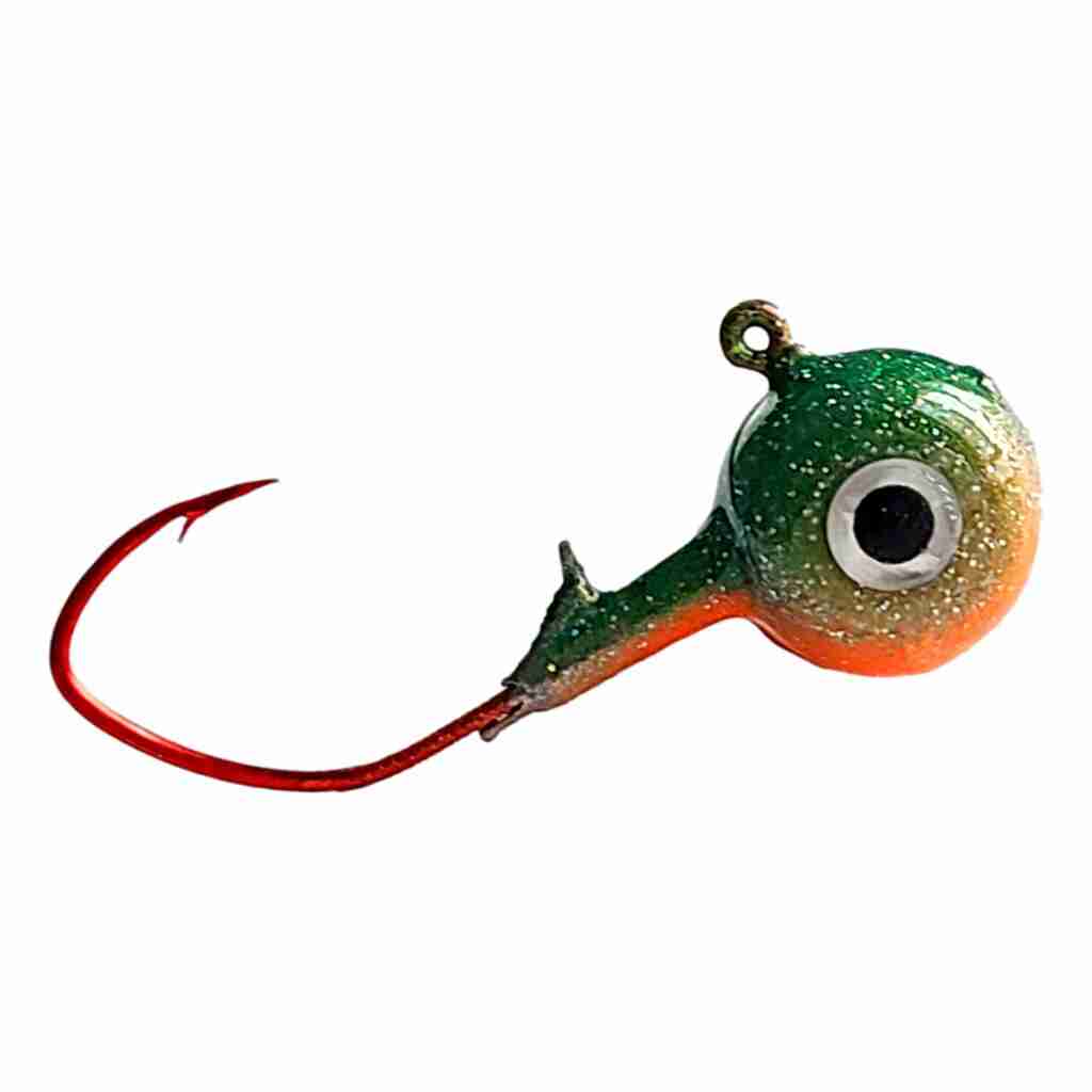 Bago Lures Trophy Chaser Minnow Eye Pill Head Jig in Golden Perch finish.