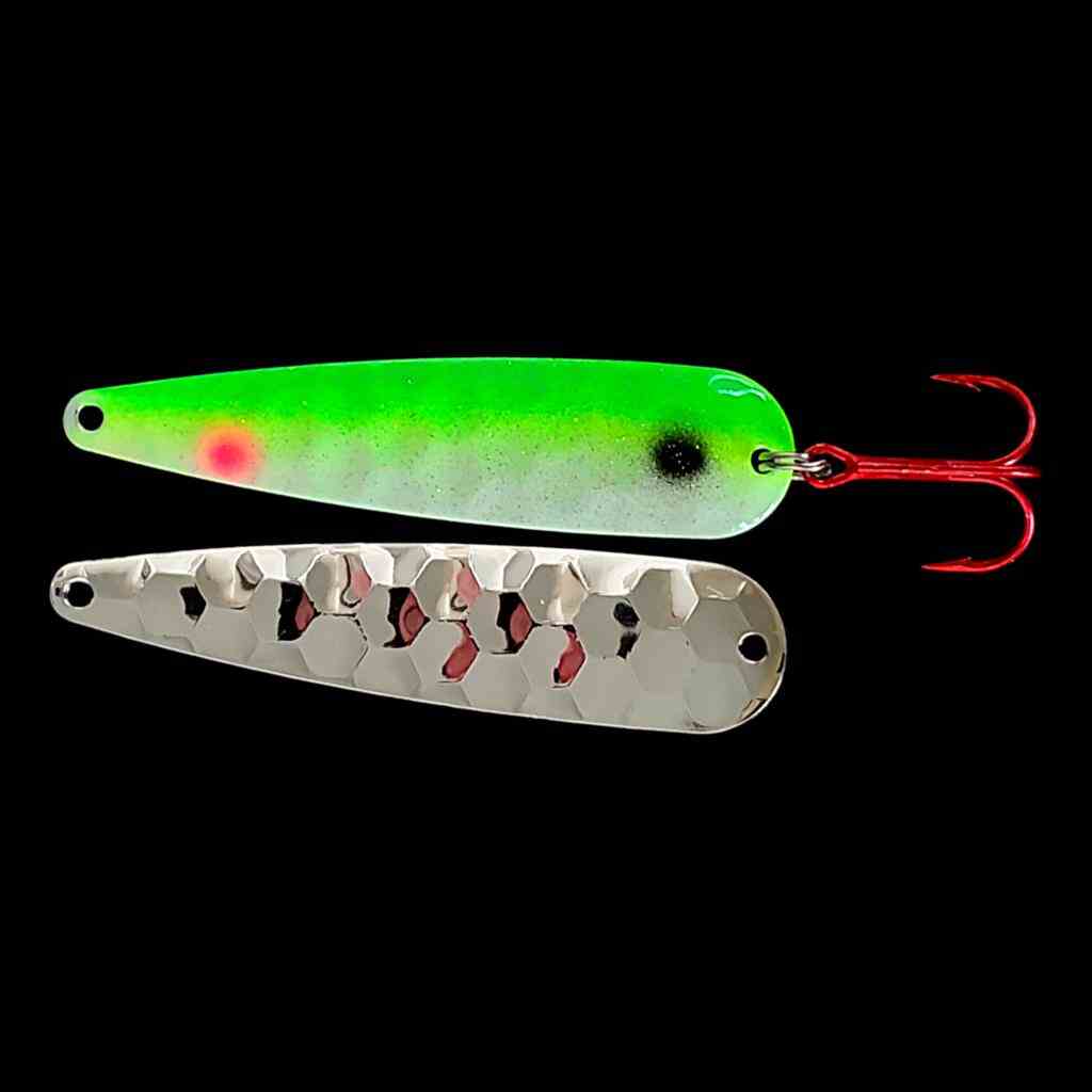 Yellowtail Trolling Flutter Spoon with silver back.