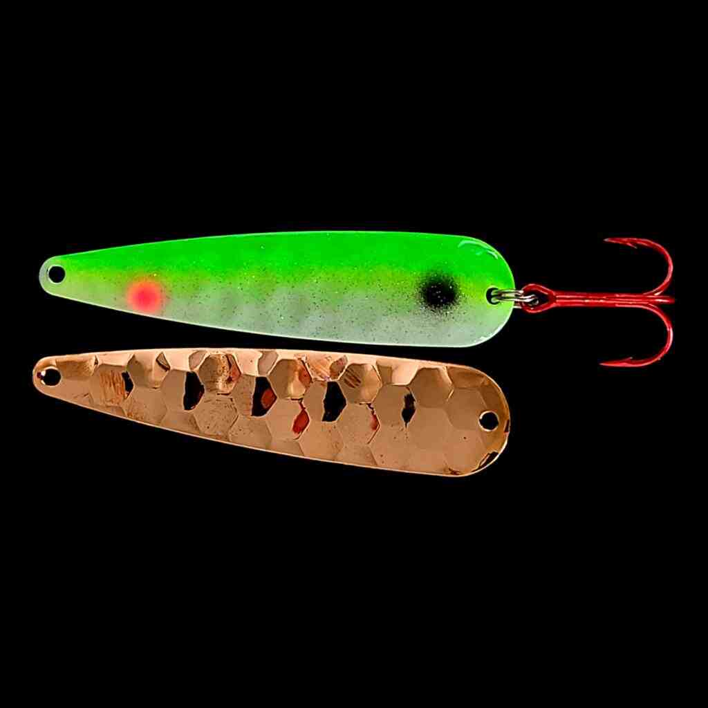 Yellowtail Trolling Flutter Spoon with copper back.