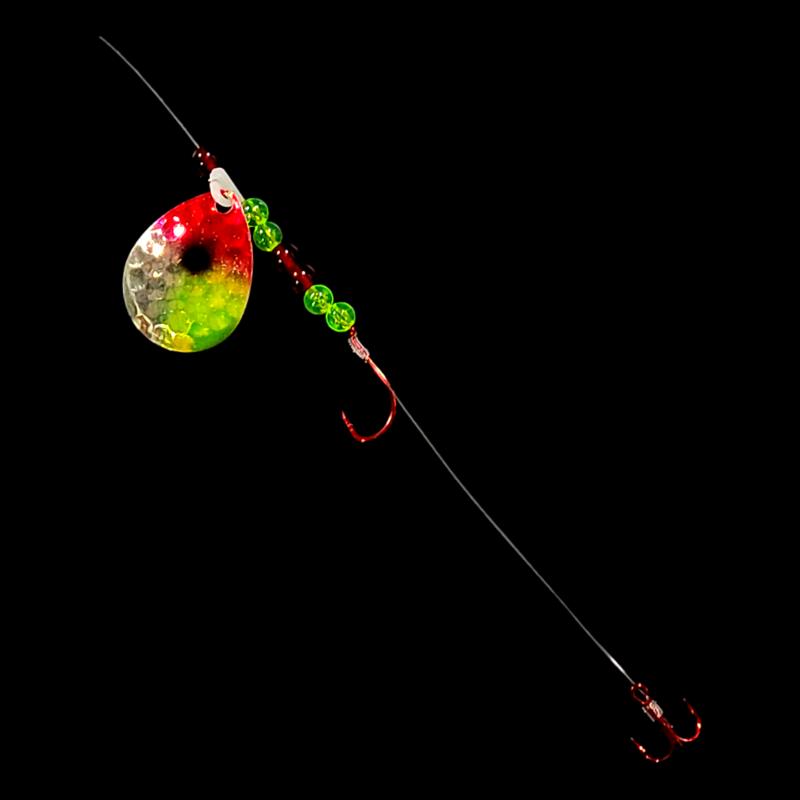 Bago Lures Antifreeze Clown Walleye Whisperer Crawler Harness with treble hook.