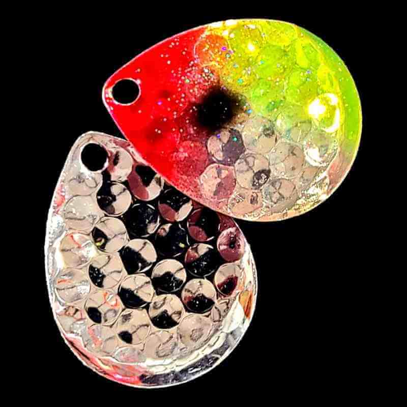 Bago Lures Antifreeze Clown Deep Cup Colorado Blade with silver back.