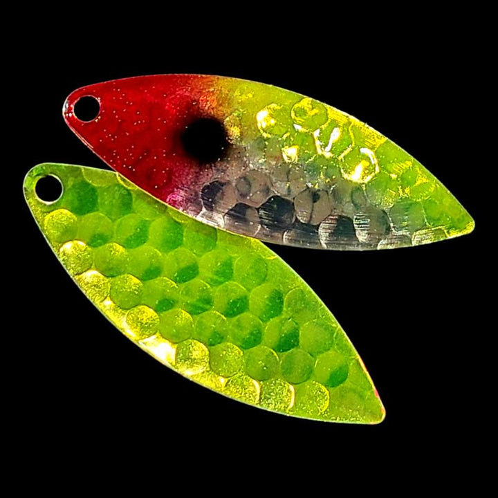 Bago Lures Antifreeze Clown Walleye Whisperer Willowleaf Spinner Blade with antifreeze back.