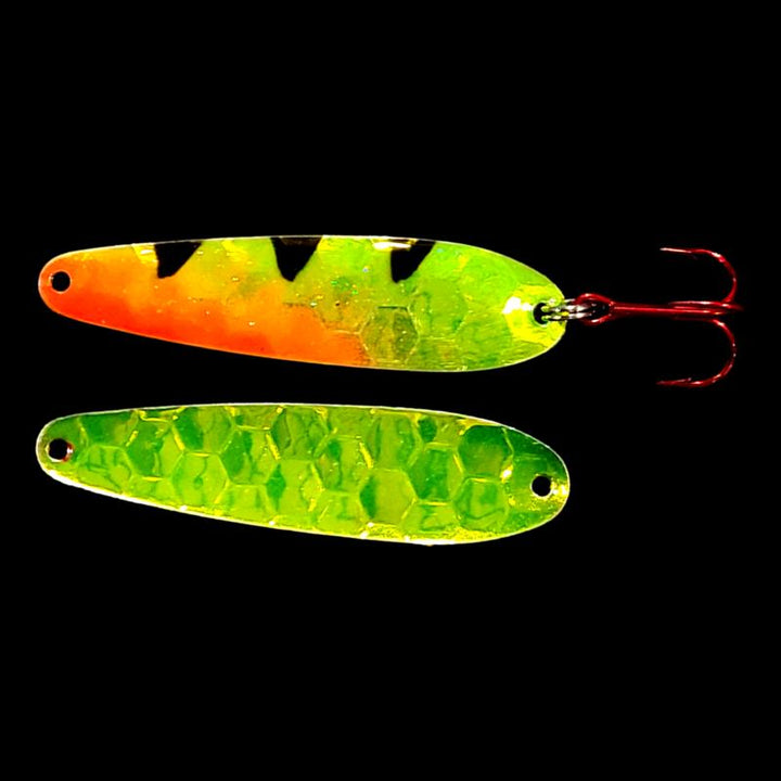 Bago Lures Antifreeze Dragon Walleye Whisperer Flutter Spoon with antifreeze back.