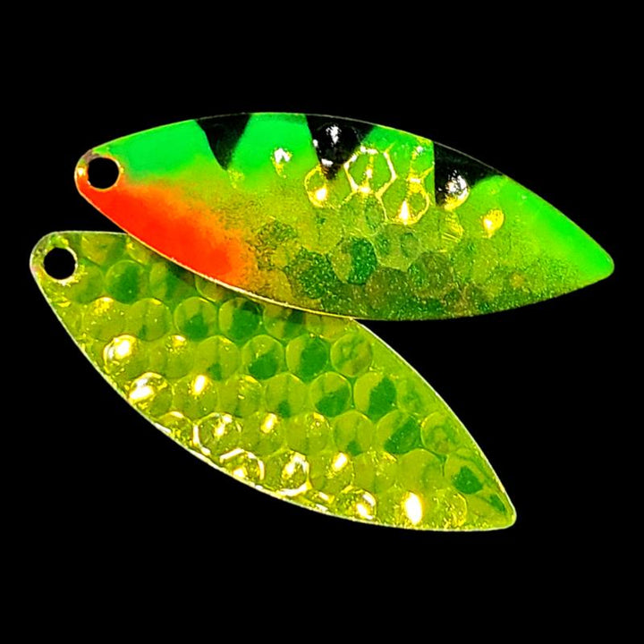 Bago Lures Antifreeze Dragon Walleye Whisperer Willowleaf Spinner Blade with antifreeze back.