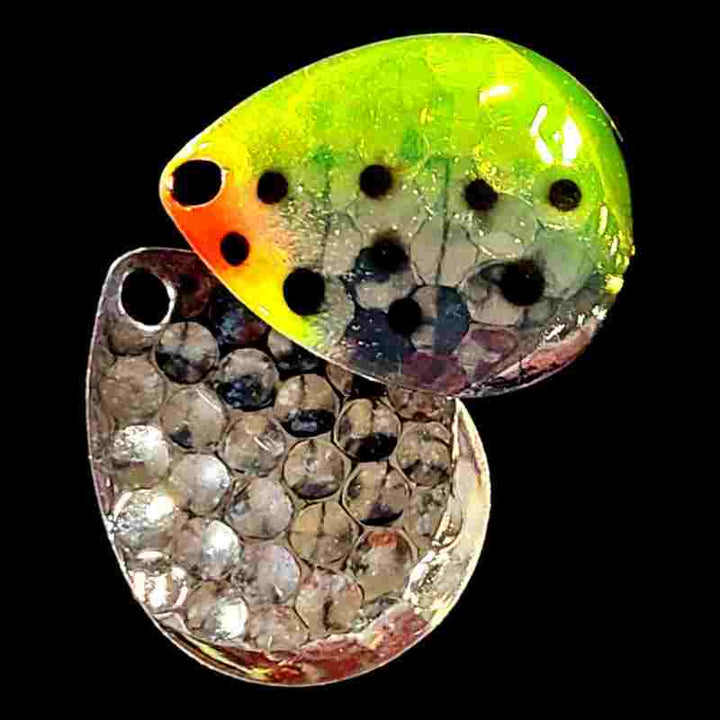 Bago Lures Antifreeze Huckleberry Deep Cup Colorado Blade with silver back.