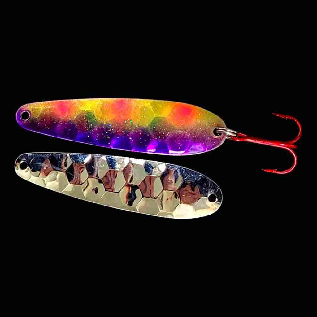 Bago Lures Antifreeze Jelly Flutter Spoon with silver back.