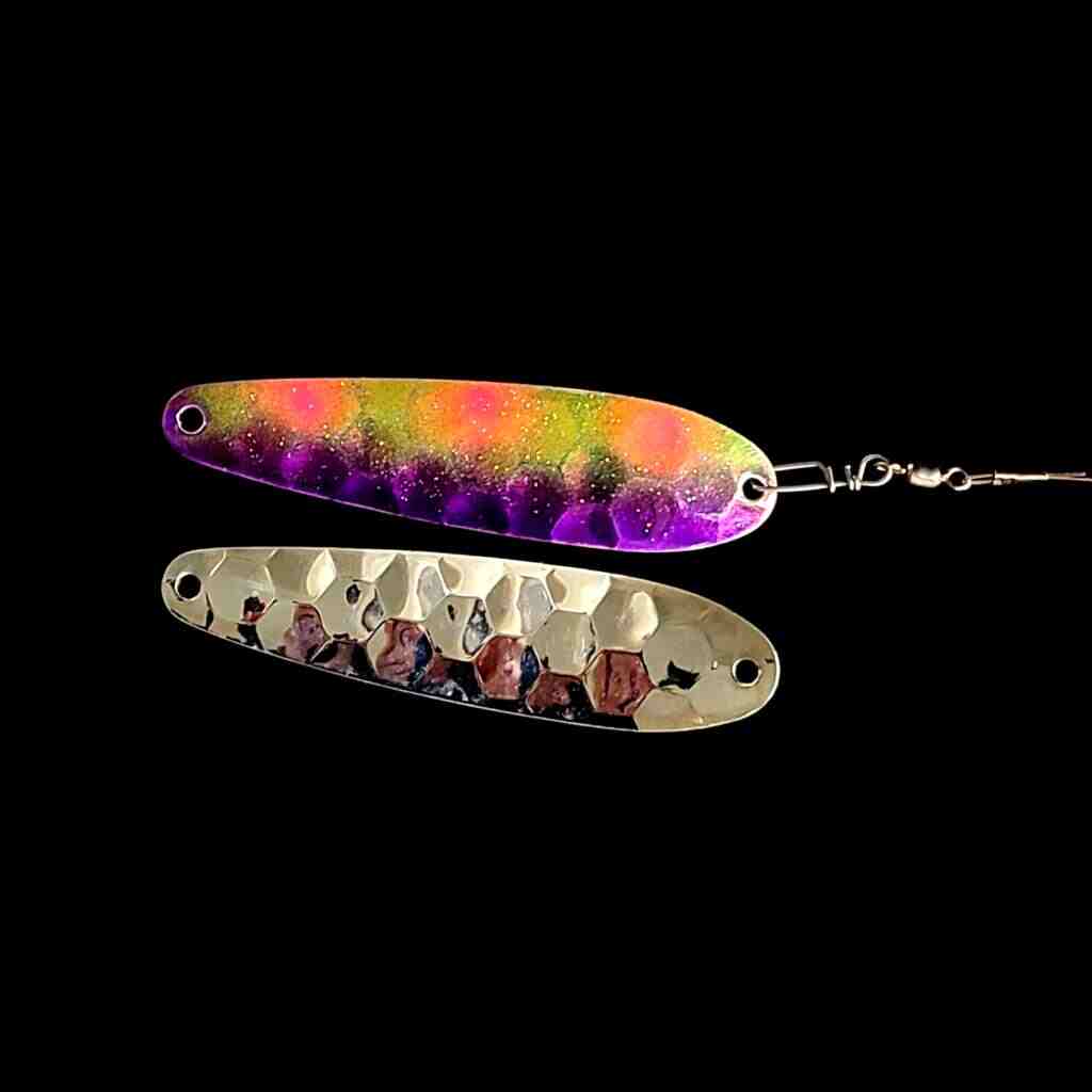 Bago Lures Antifreeze Jelly Spoon Harness with silver back.