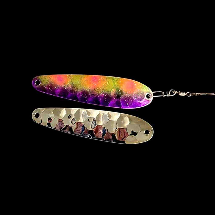 Bago Lures Antifreeze Jelly Spoon Harness with silver back.