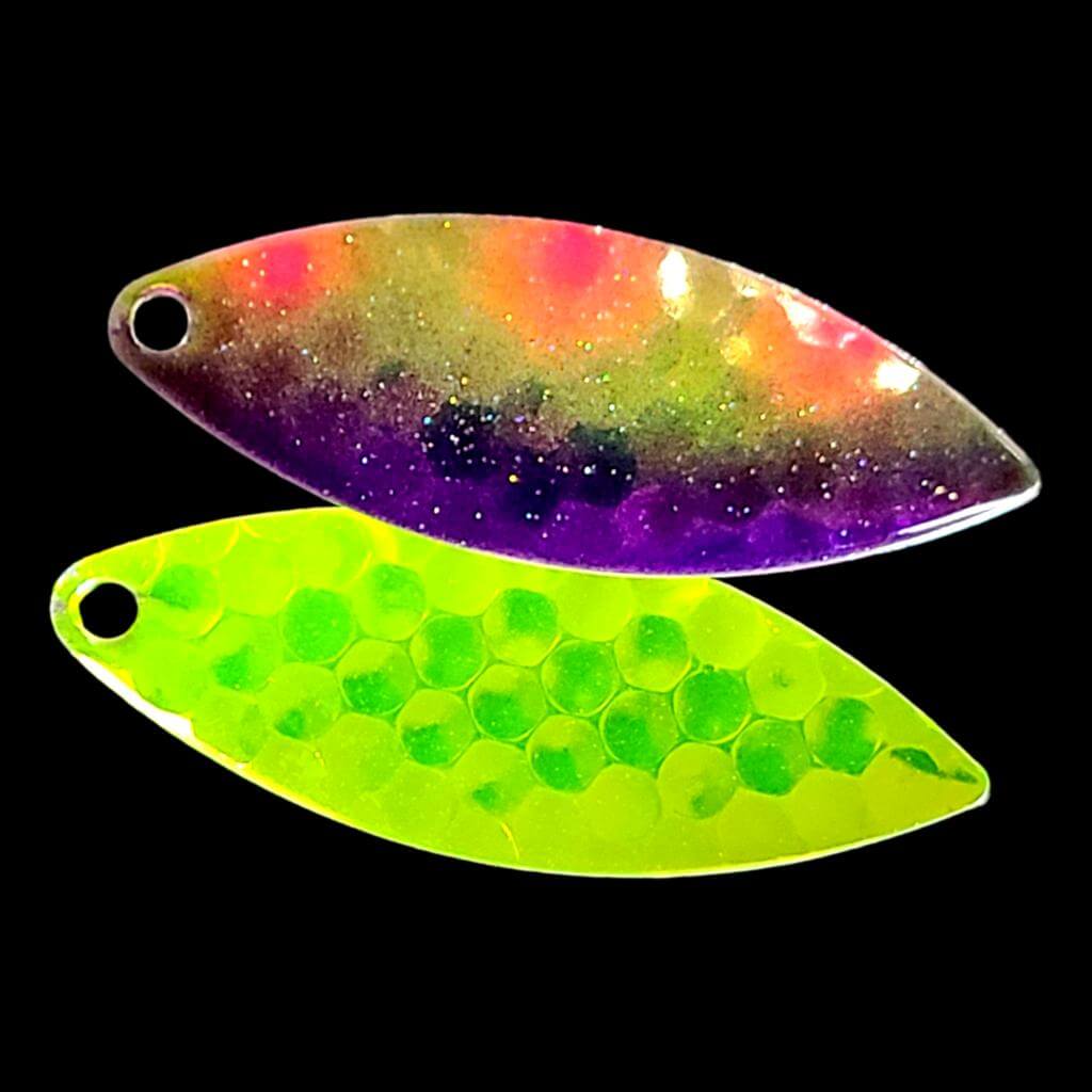 Bago Lures Antifreeze Jelly Willowleaf Spinner Blade with antifreeze back.
