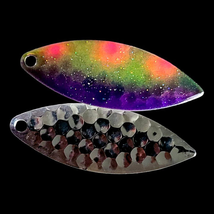 Bago Lures Antifreeze Jelly Willowleaf Spinner Blade with silver back.