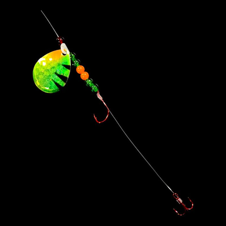 Bago Lures Antifreeze Perch Walleye Whisperer Crawler Harness with treble hook.