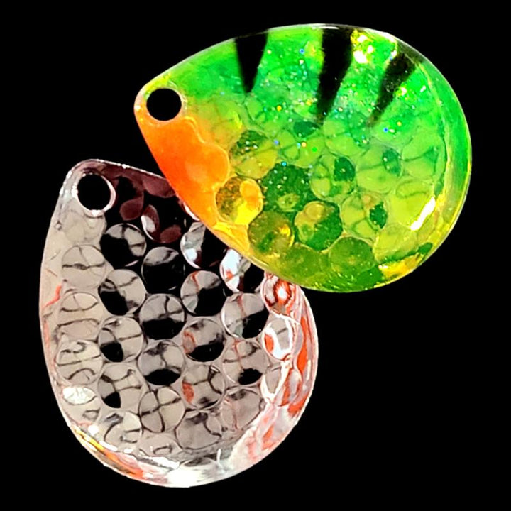 Bago Lures Antifreeze Perch Walleye Whisperer Deep Cup Colorado Blade with silver back.