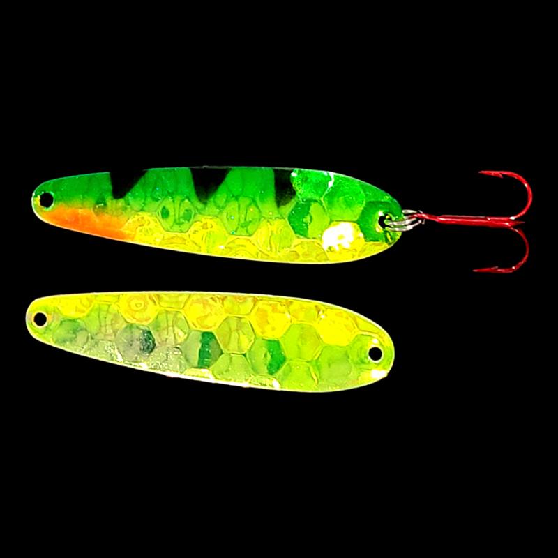 Bago Lures Antifreeze Perch Walleye Whisperer Flutter Spoon with antifreeze back.