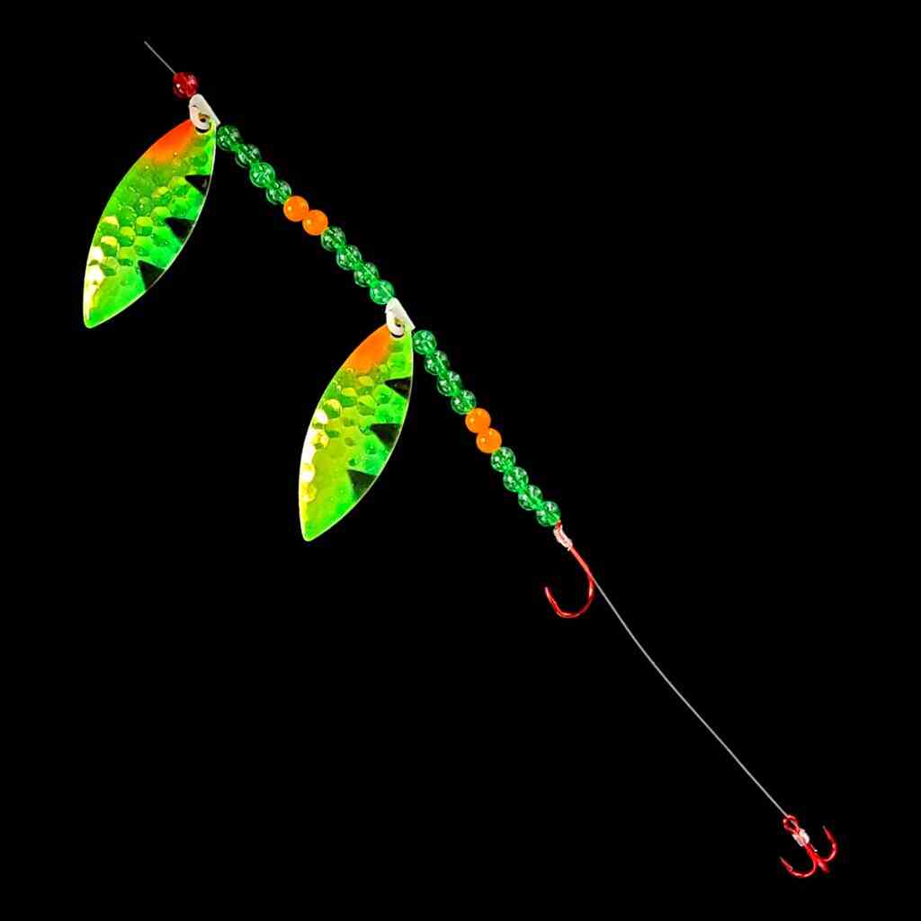 Bago Lures Antifreeze Perch Tandem Willow Leaf Harness with treble hook.