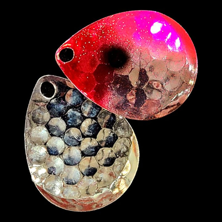 Bago Lures Antifreeze Pink Clown Walleye Whisperer Deep Cup Colorado Blade with silver back.