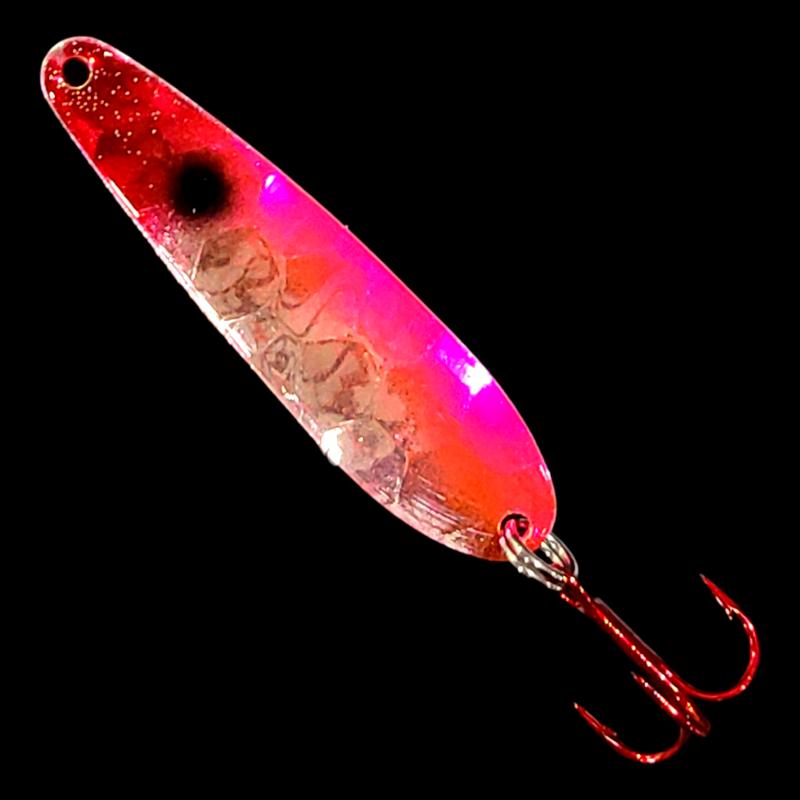 Bago Lures Antifreeze Pink Clown Walleye Whisperer Flutter Spoon.