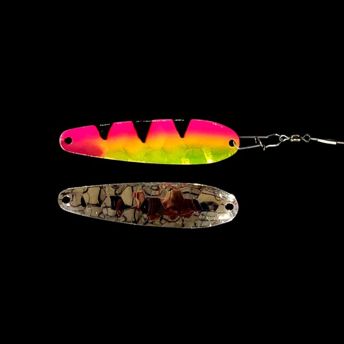 Pink Antifreeze Dragon Crawler Dancer Spoon Harness with silver back.