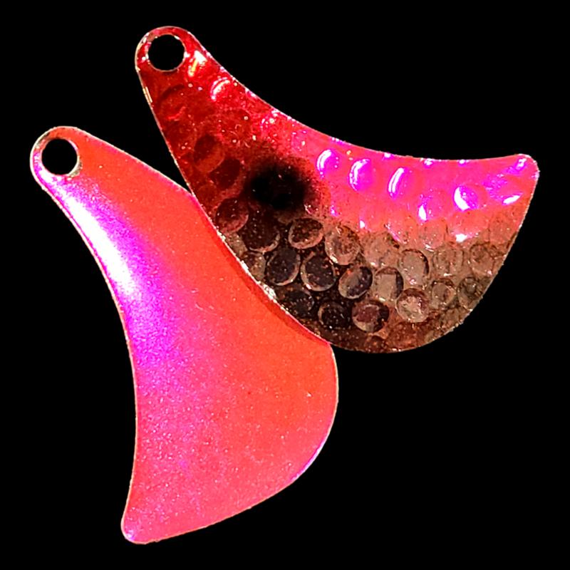 Bago Lures Antifreeze Pink Walleye Whisperer Hatchet Spinner Blade with hot pink back.