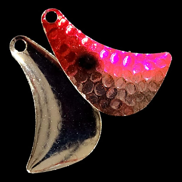 Bago Lures Antifreeze Pink Walleye Whisperer Hatchet Spinner Blade with nickel back.