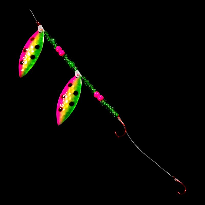 Bago Lures Antifreeze Watermelon Walleye Whisperer Tandem Willow Leaf Crawler Harness.