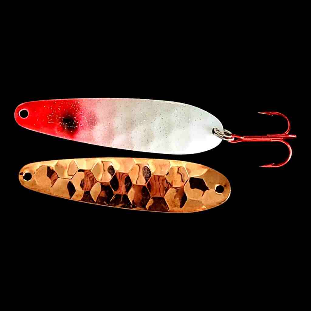 Bago Lures Bloody Nose Flutter Spoon with copper back.