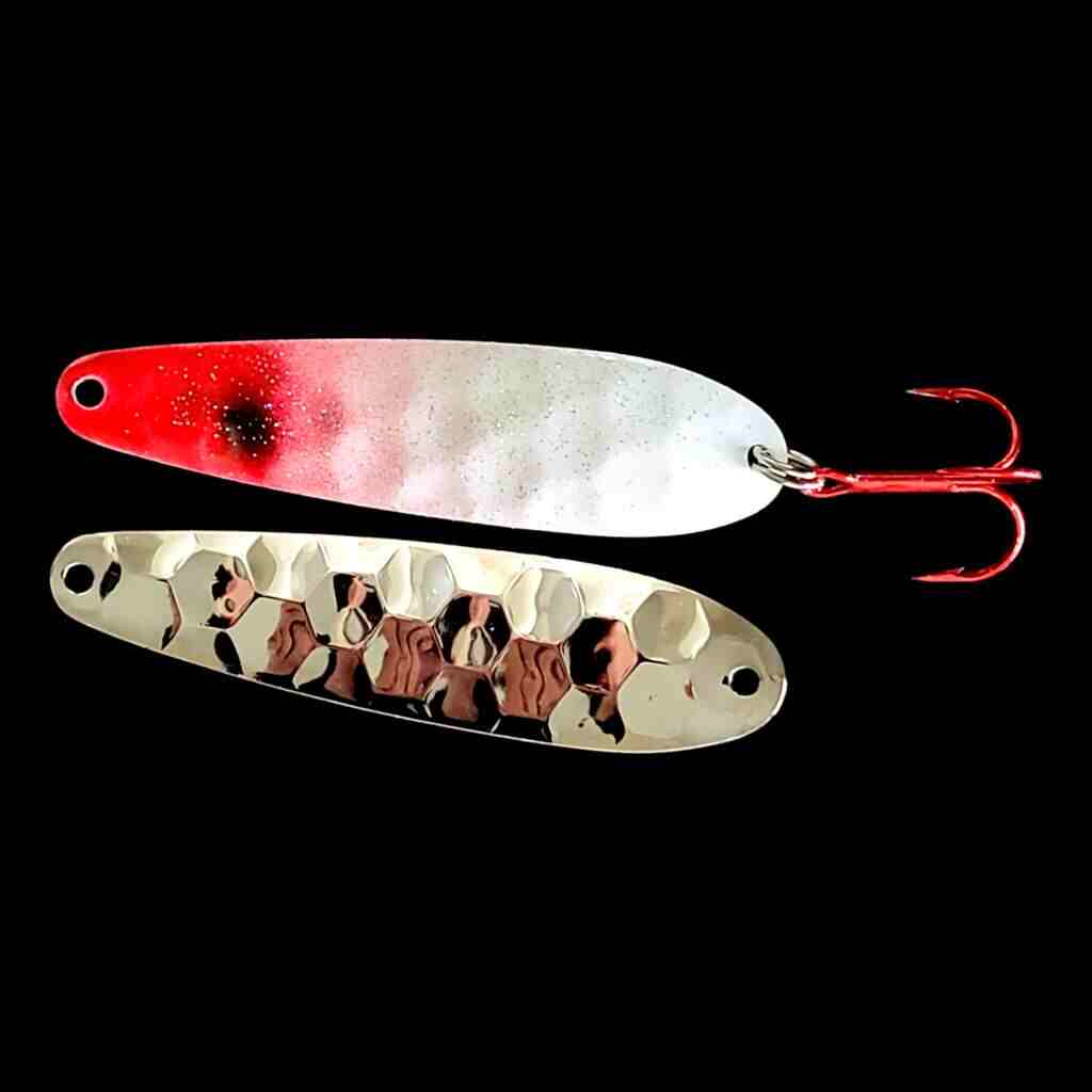 Bago Lures Bloody Nose Flutter Spoon with nickel back.