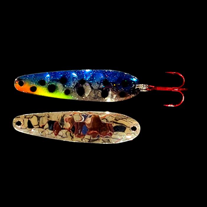 Blue Huckleberry Flutter Spoon with silver back.