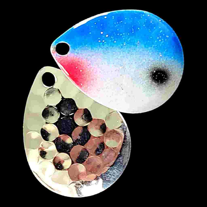 Bago Lures Blue Shad Deep Cup Colorado Blade with silver back.