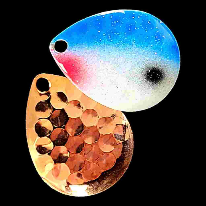 Bago Lures Blue Shad Deep Cup Colorado Blade with copper back.