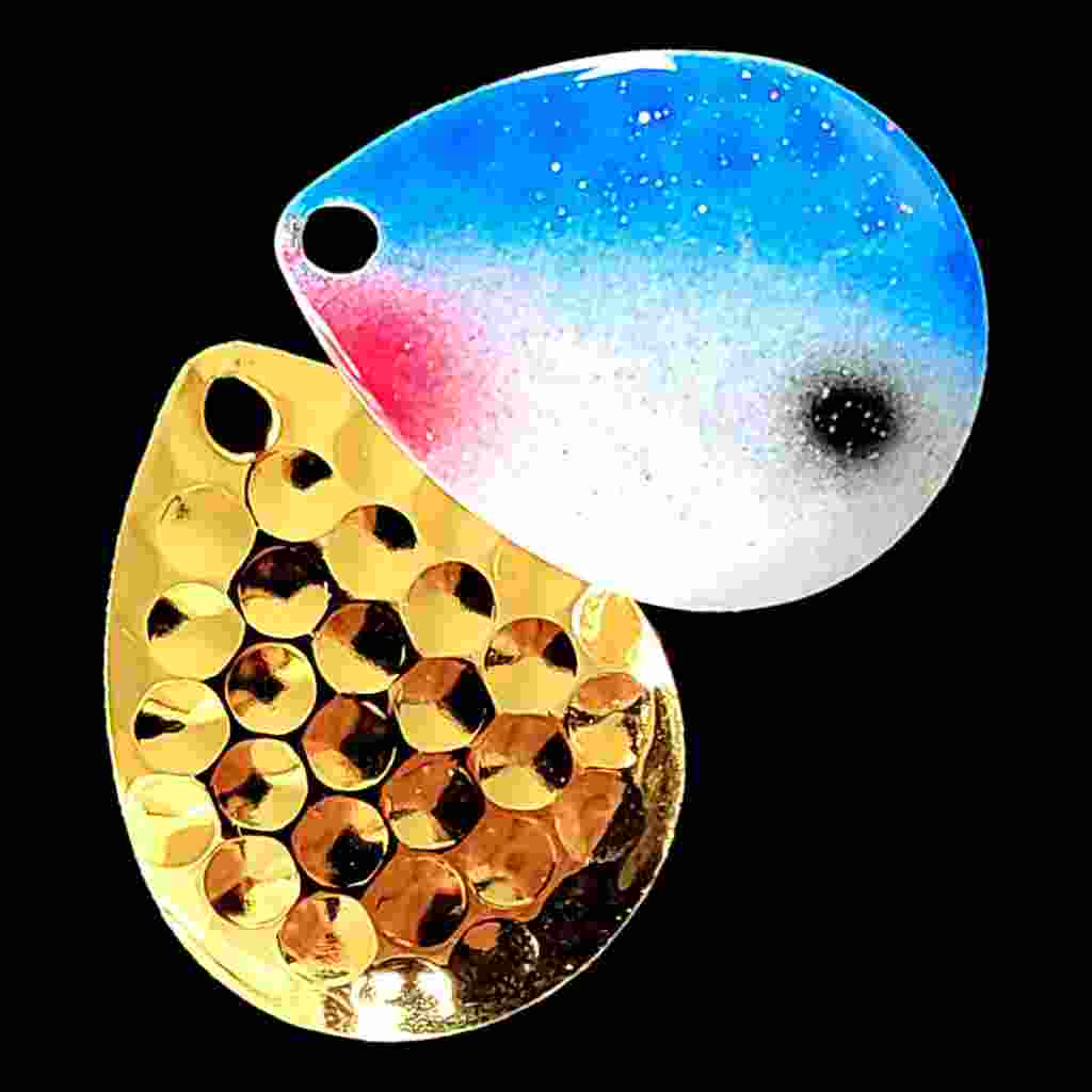 Bago Lures Blue Shad Deep Cup Colorado Blade with gold back.