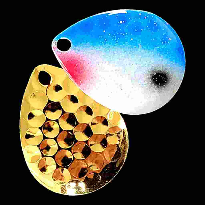 Bago Lures Blue Shad Deep Cup Colorado Blade with gold back.