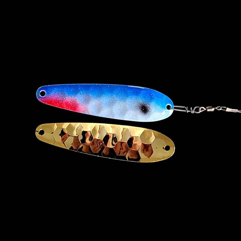Bago Lures Blue Shad Spoon Harness with gold back.