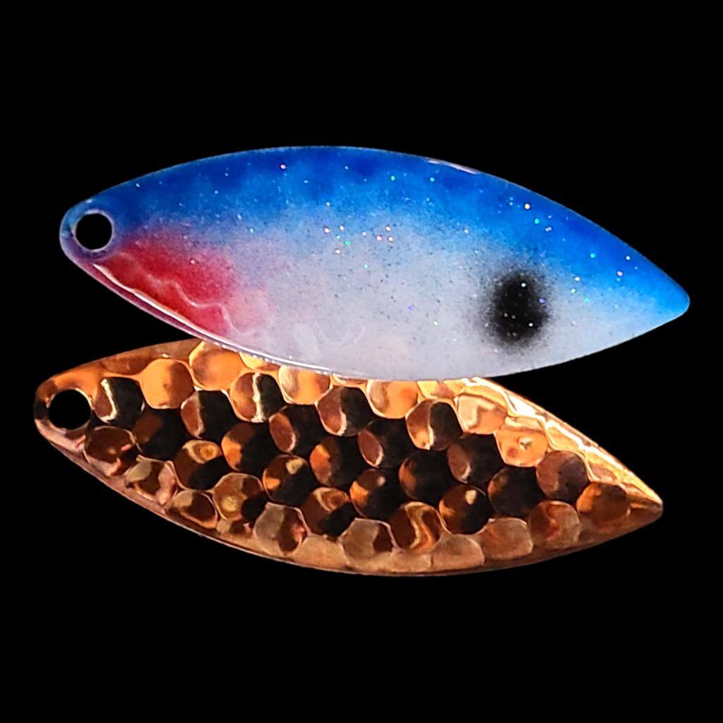Bago Lures Blue Shad Willowleaf Spinner Blade with copper back.