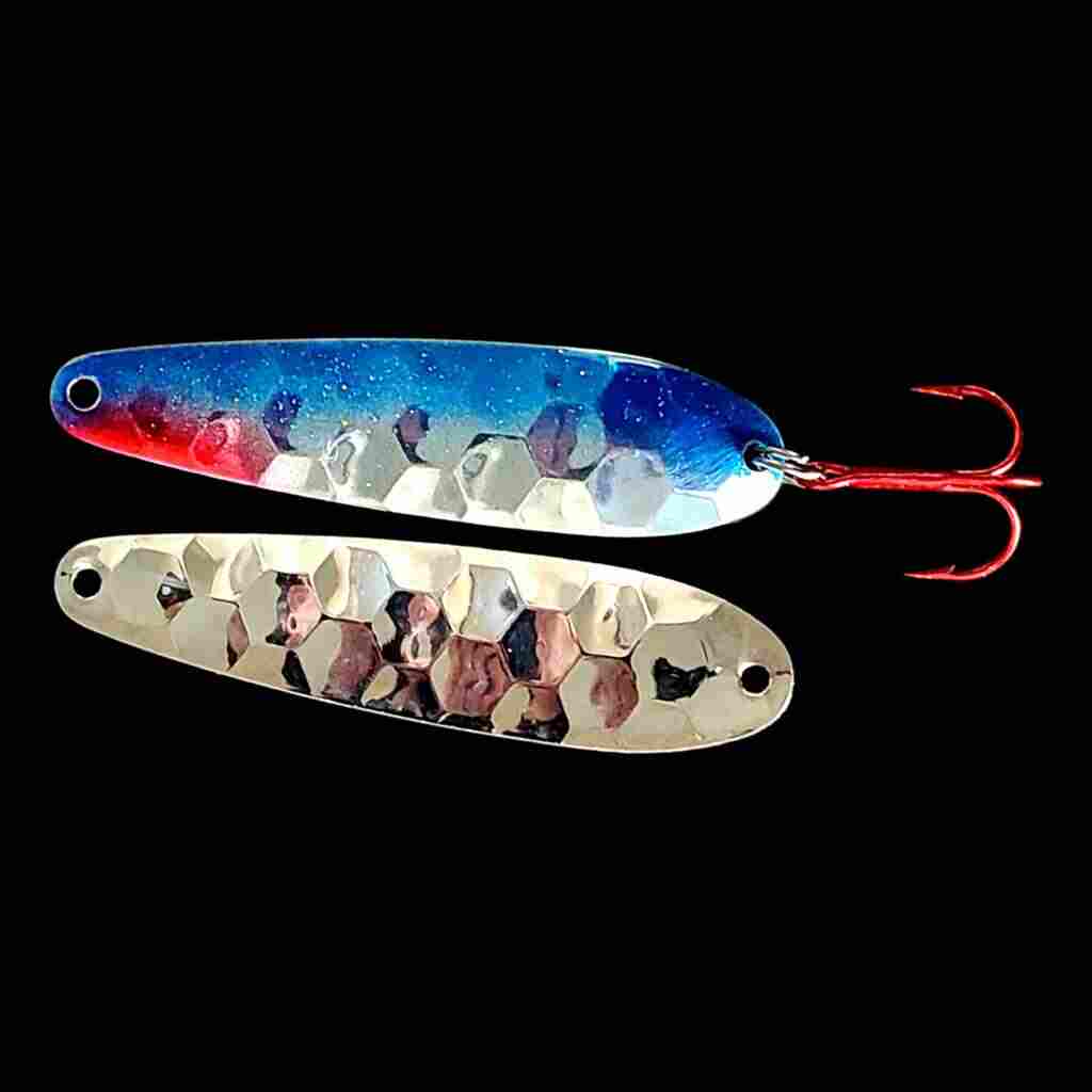 Bago Lures Blue Shiner Flutter Spoon with silver back.