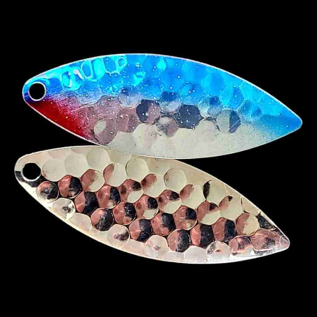Bago Lures Blue Shiner Willowleaf Spinner Blade with silver back.