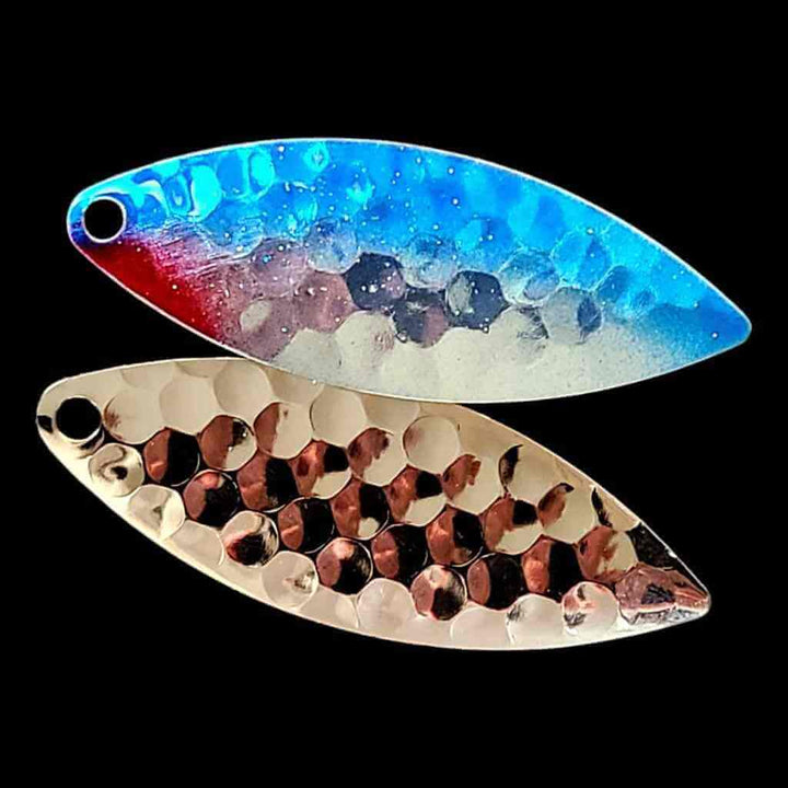 Bago Lures Blue Shiner Willowleaf Spinner Blade with nickel back.