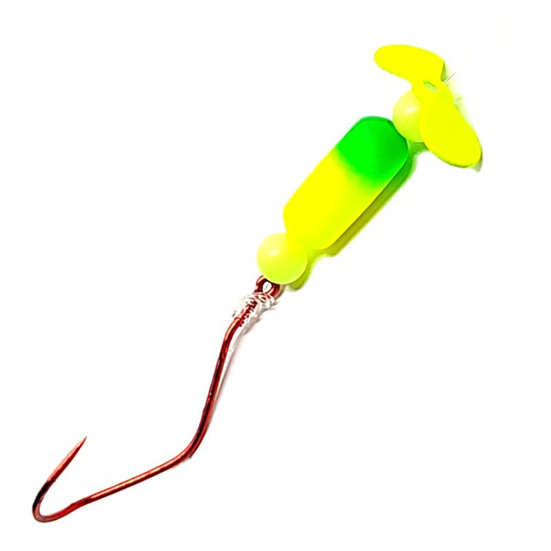 Bago Lures Chartreuse Floating Slow Death Propeller Rig.