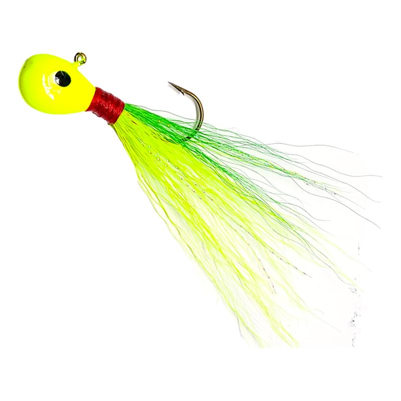 Bago Lures Chartreuse Green Trophy Chaser Flat Head Bucktail Jig.