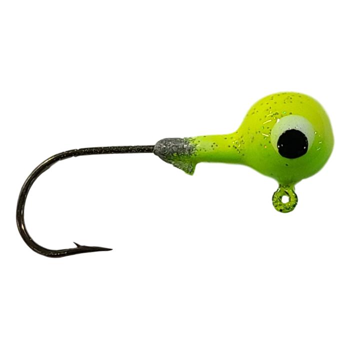 Bago Lures Chartreuse Green Yellow Trophy Chaser Round Head Jig with bait keeper barb.
