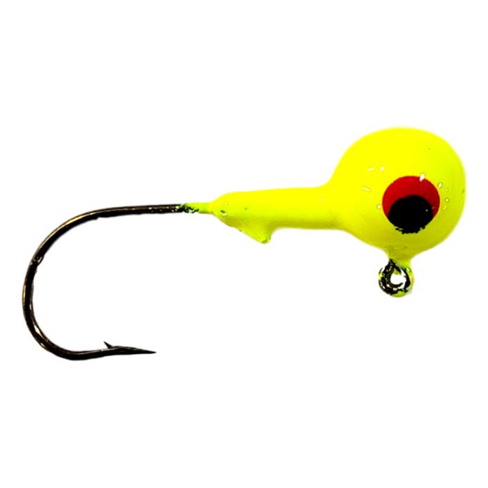 Bago Lures Chartreuse Yellow Trophy Chaser Round Head Jig with bait keeper barb.