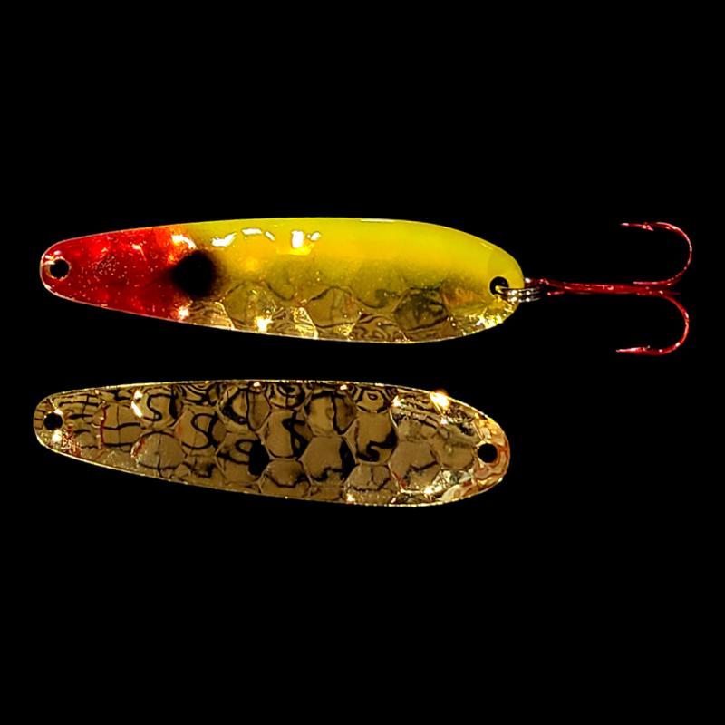 Bago Lures Clown Walleye Whisperer Flutter Spoon with gold back.