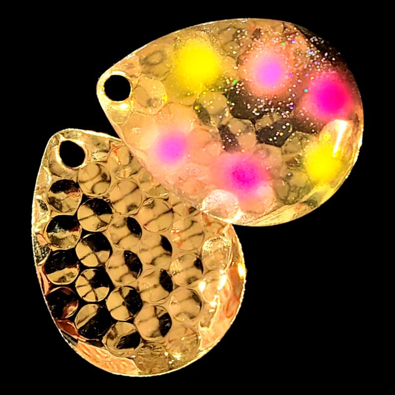 Bago Lures Confusion Walleye Whisperer Deep Cup Colorado Blade with gold back.